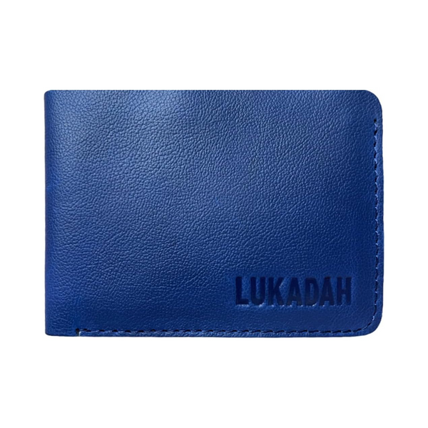 LUKADAH - Men's Leather Bifold Wallet, Slim Wallet (Blue - Standard Size)