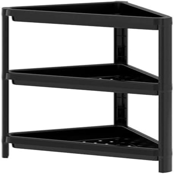 Shower Caddy Corner Shelves Bathroom Shelving Unit Plastic Rustproof Adhesive Corner Shelves (3-Rack Black)
