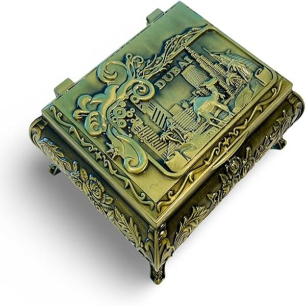 Dubai City Carved Embossed Vintage Treasure Box ,Jewelry Storage (Golden)
