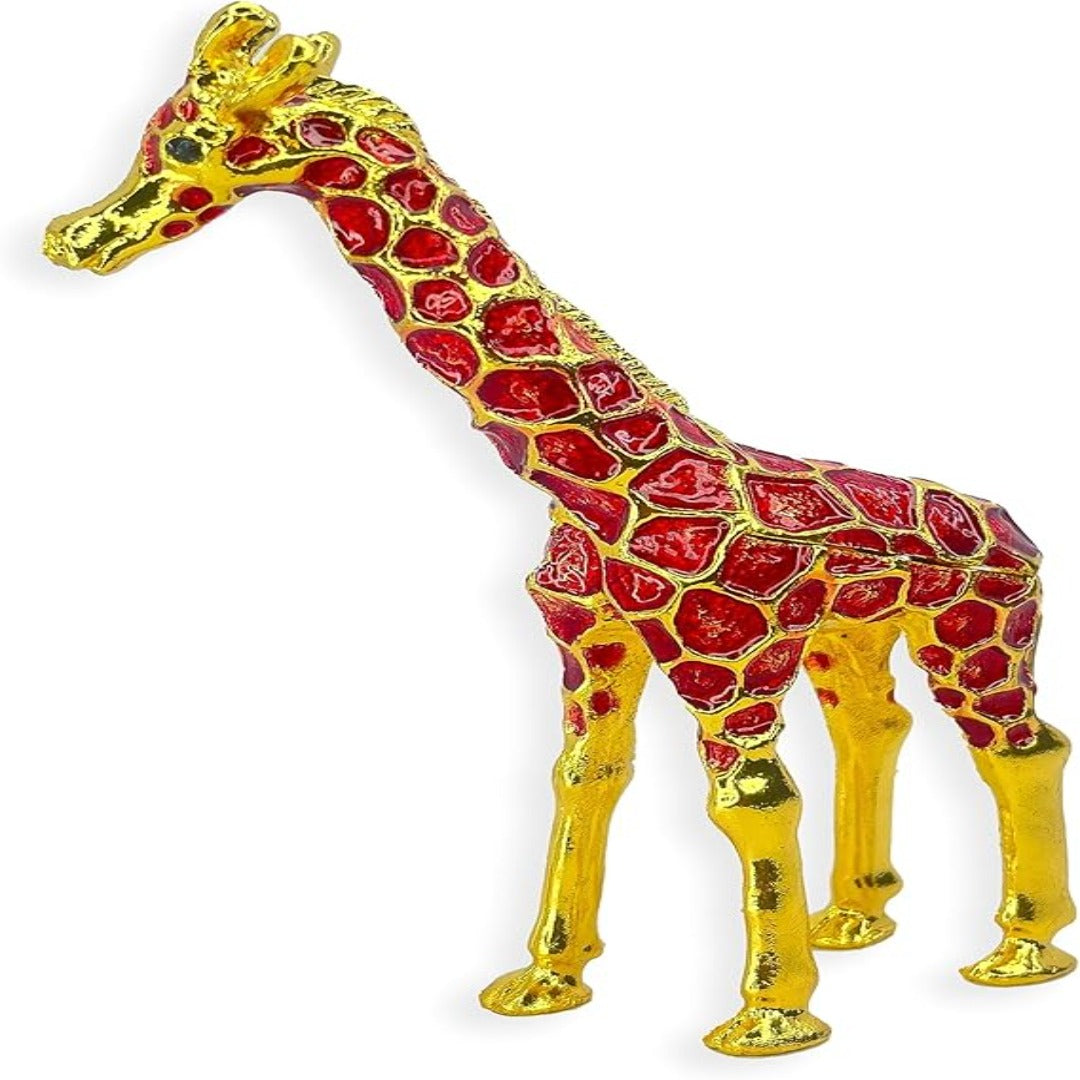 Giraffe trinket Jewelry box Figurine Crystal Hand Painted (Red)