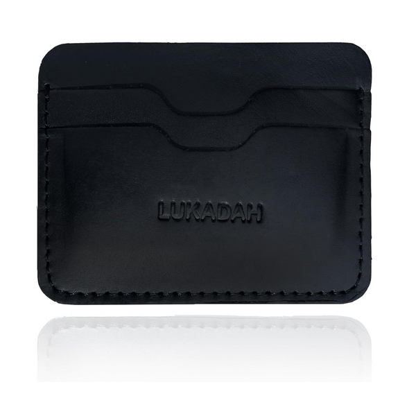 LUKADAH - Genuine Full Grain Handmade Leather Card Holder (Smooth Black)