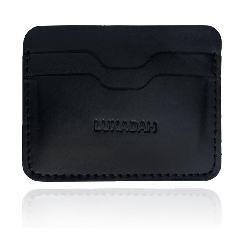 LUKADAH - Genuine Full Grain Handmade Leather Card Holder (Smooth Black)