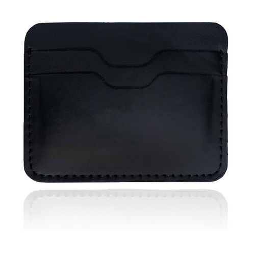 LUKADAH - Genuine Full Grain Handmade Leather Card Holder (Smooth Black)
