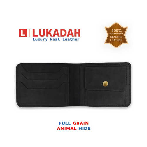Leather Wallet Genuine Full Grain (Ink Black)