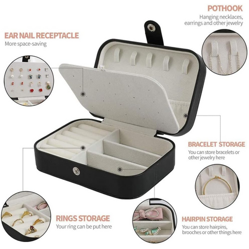 Jewelry Box Portable Korean Style Multi-function For Women (Black)