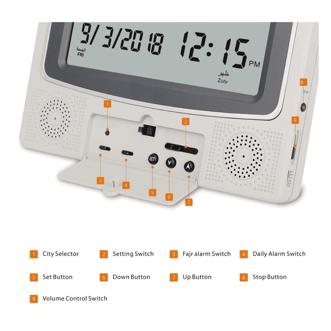 Digital Azan Alarm Clock LED light (Gray)
