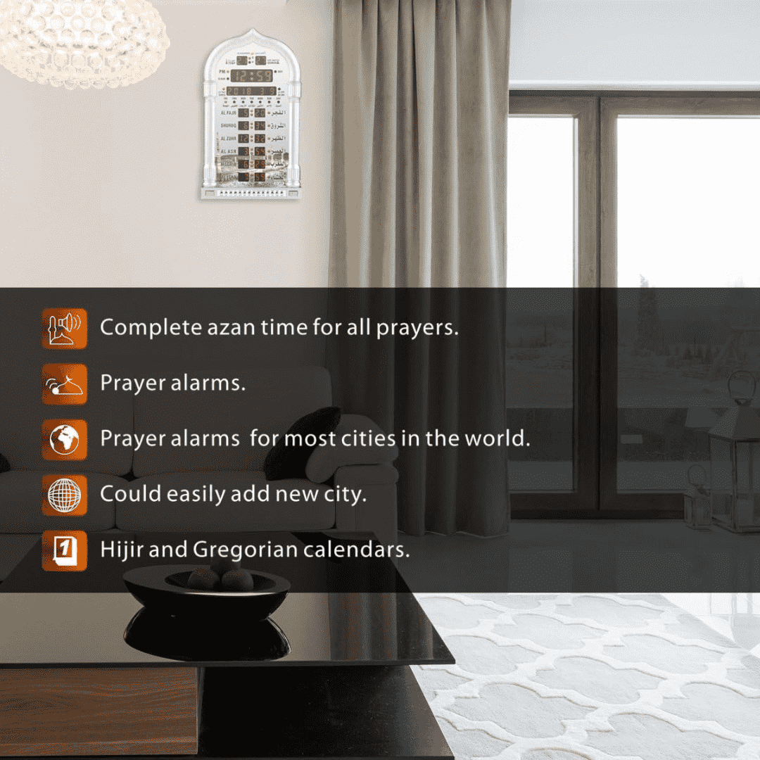 Digital Azan Clock,Led Prayer Clock (Gray)