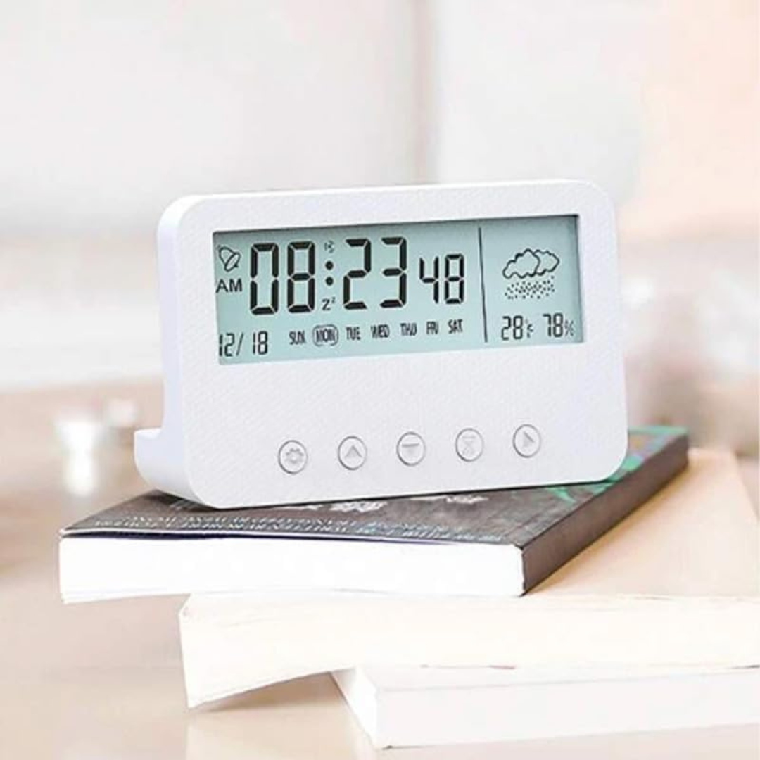 Electronic Alarm Clock Desktop Creative Transparent with Backlight Date Weather Mute Clock (Blue)