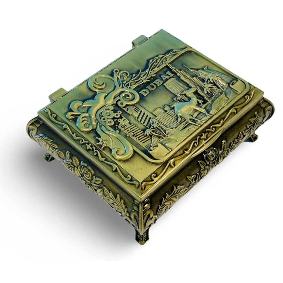 Dubai City Carved Embossed Vintage Treasure Box ,Jewelry Storage(Golden)