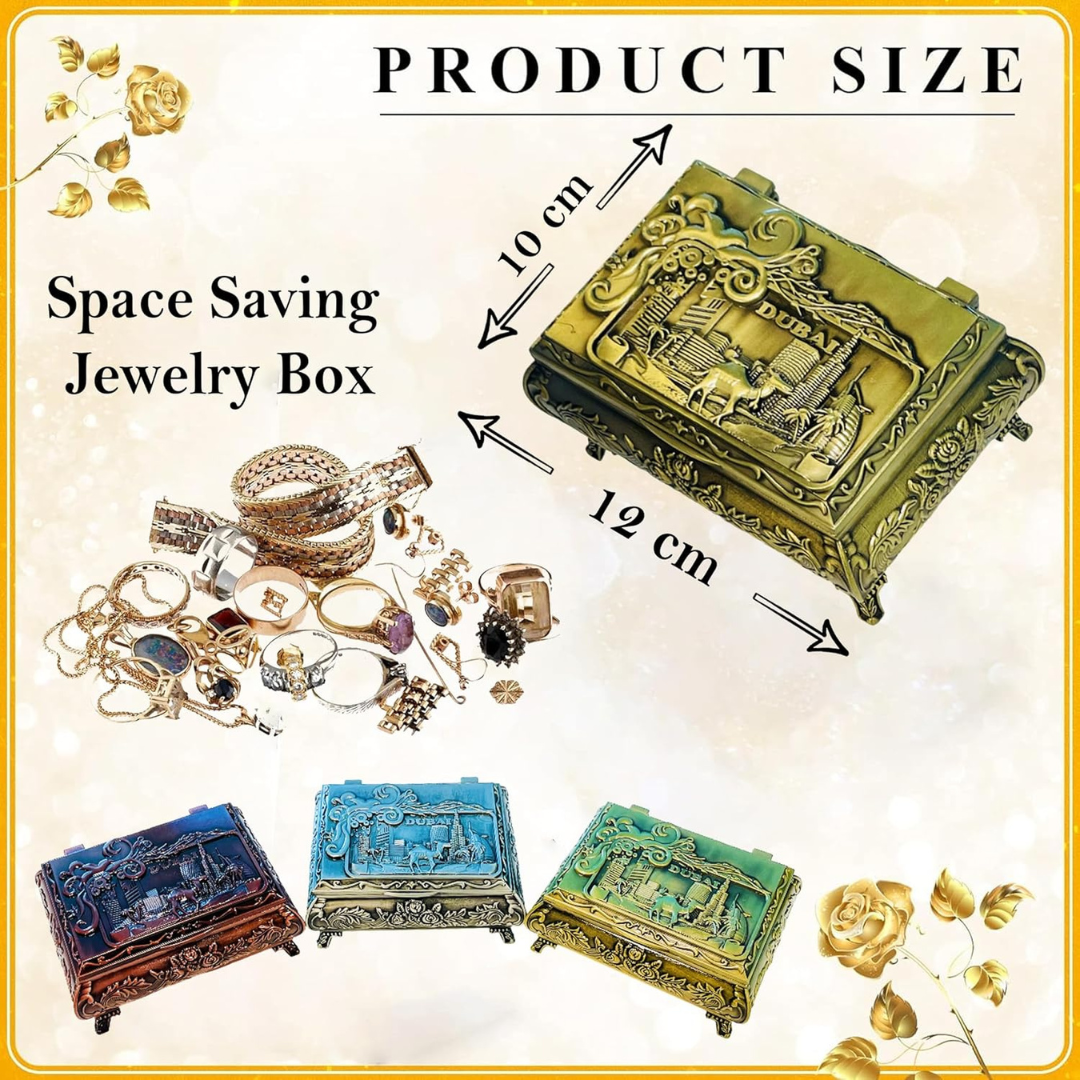 Dubai City Carved Embossed Vintage Treasure Box ,Jewelry Storage(Golden)