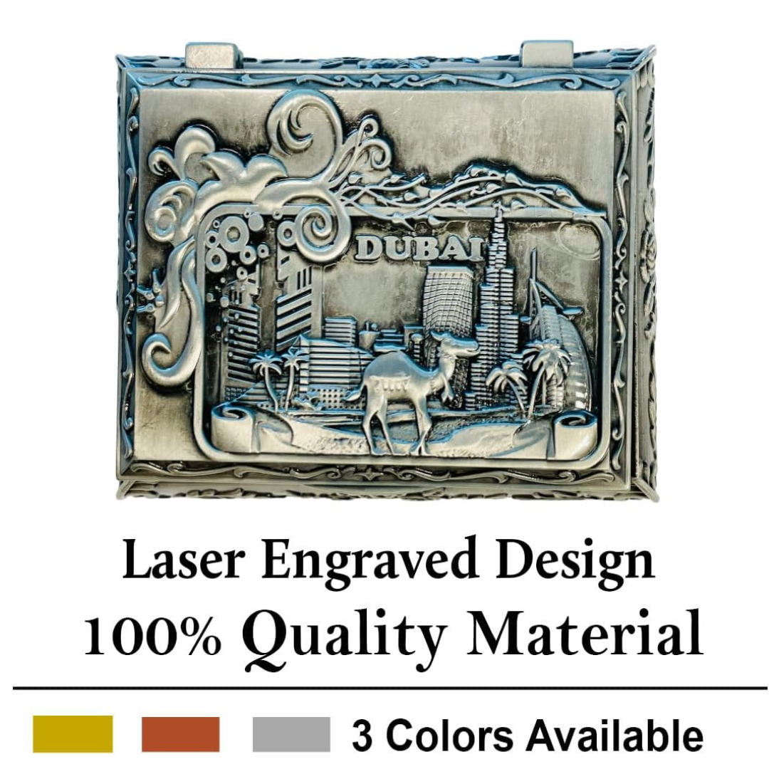 Dubai City Carved Embossed Vintage Treasure Box ,Jewelry Storage (Silver)