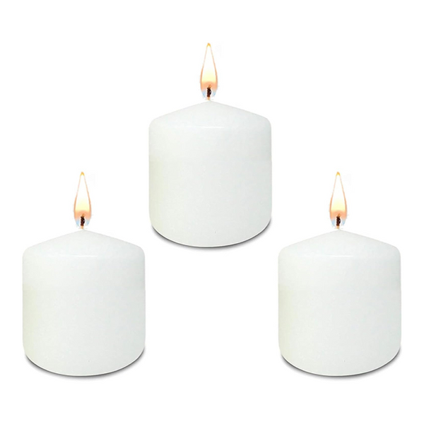 Unscented Medium Pillar Candles - Smokeless, Long Burning, Premium Wax (Set of 3)