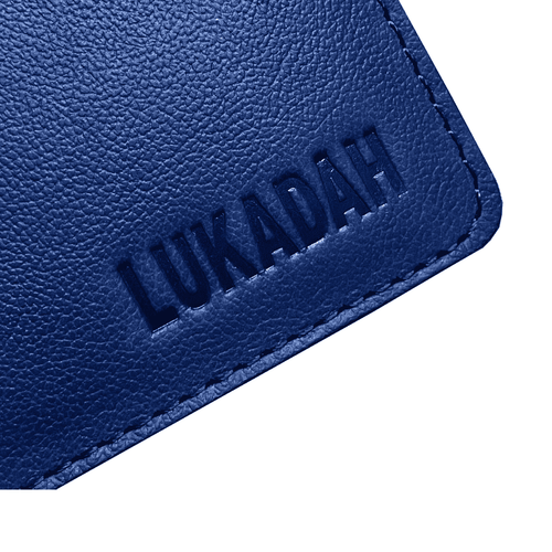 LUKADAH - Men's Leather Bifold Wallet, Slim Wallet (Blue - Standard Size)