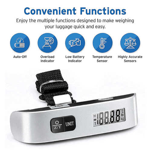 Lukadah Digital Luggage Scale Portable Travel Weight Checker, 50kg Capacity, Stainless Steel, LCD Display