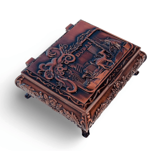 Dubai City Carved Vintage Treasure Box - Bronze Jewelry Storage and Home Decor