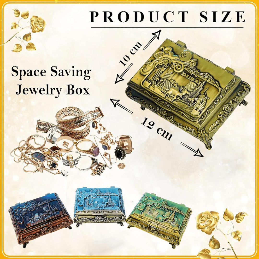Dubai City Carved Vintage Treasure Box - Bronze Jewelry Storage and Home Decor