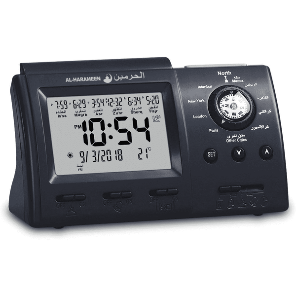 Muslim Prayer Times Bedside Clock | Makkah in LCD Clock (Black)