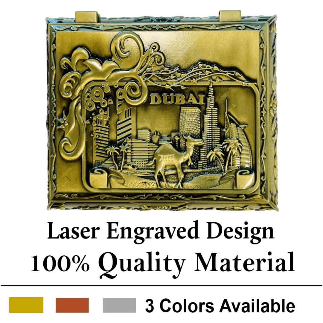 Dubai City Carved Souvenir Treasure Box - Gold Vintage Jewelry Storage and Home Decor