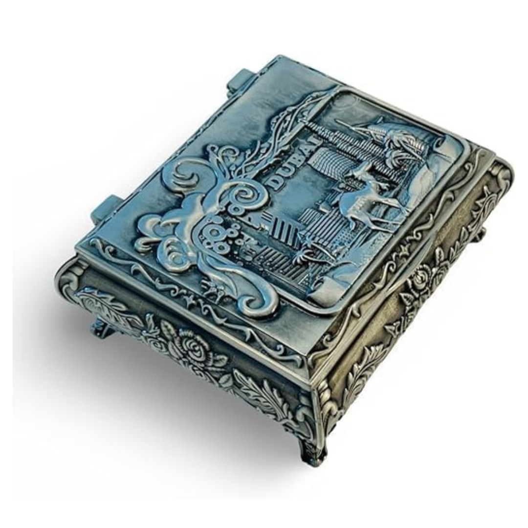 Dubai City Carved Vintage Treasure Box - Silver Jewelry Storage and Home Decor