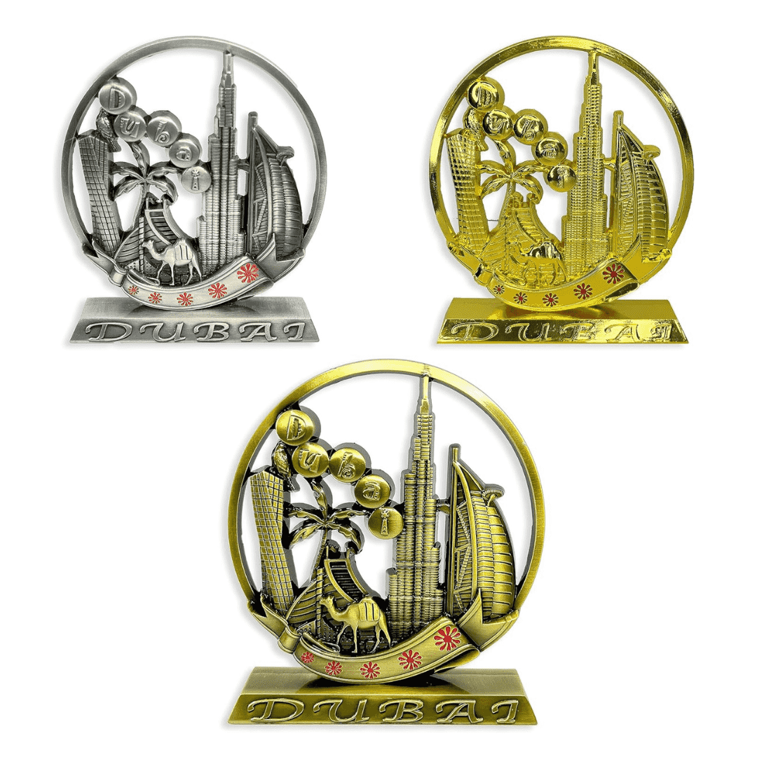 Dubai City Carved Embossed For Table, Shelves Decor (Gold)