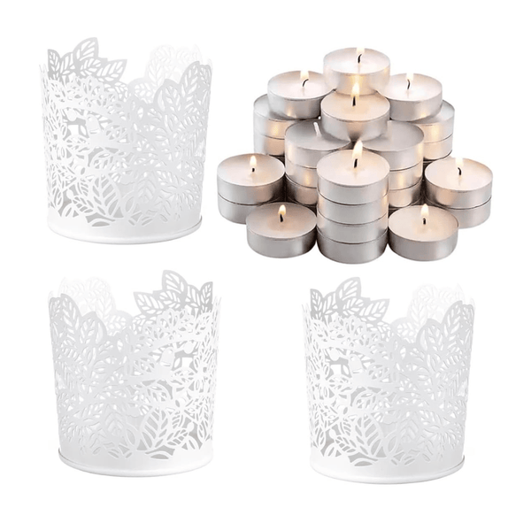 LUKADAH Birds Leaves Tealight Holders & Smokeless Candles - 3 Holders & 50 Tealights