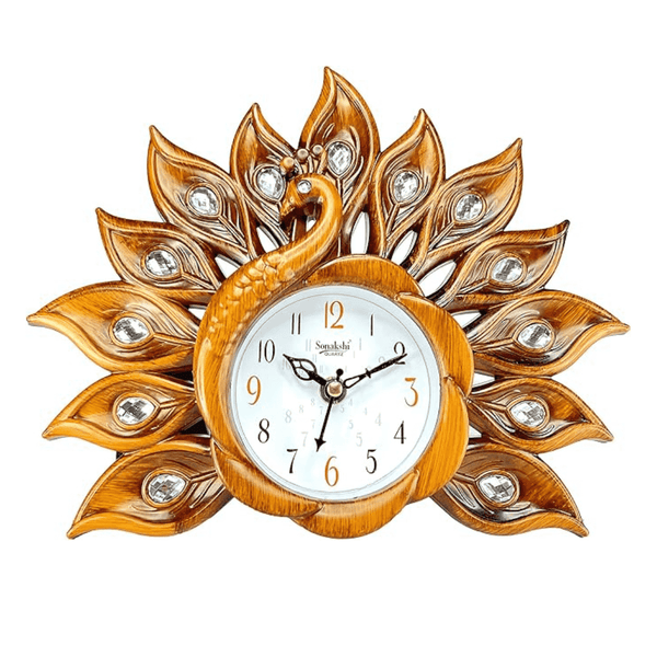 Peacock Clock Luxury Decoration & Pen Holder for Office, Bedroom, Festival Gift (Yellow)
