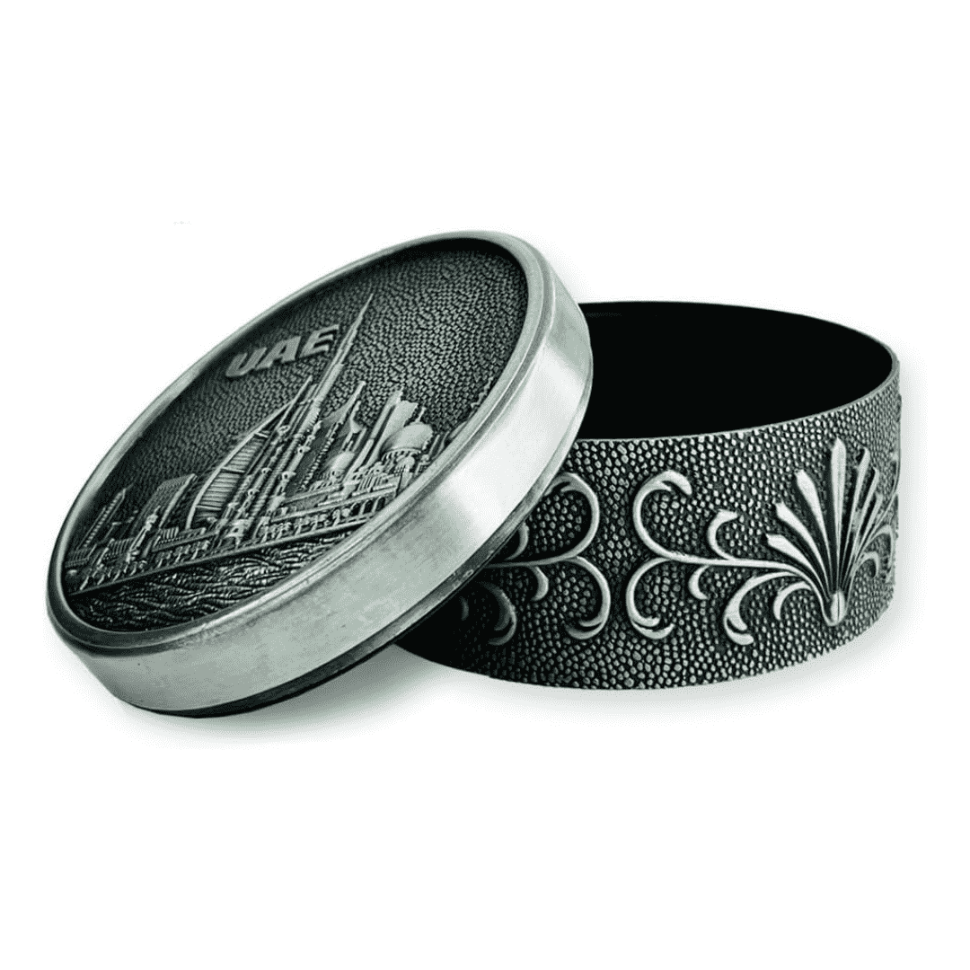 Dubai City Carved Embossed Vintage Treasure Box Jewelry Storage (Silver)