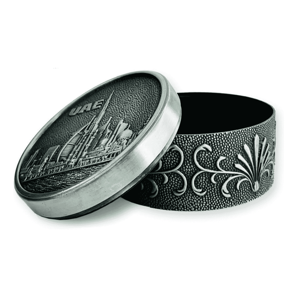 Dubai City Carved Embossed Vintage Treasure Box Jewelry Storage (Silver)