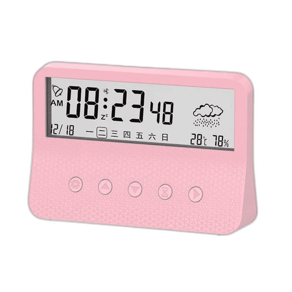 Electronic Alarm Clock Desktop Creative Transparent with Backlight Date Weather Mute Clock (Pink)