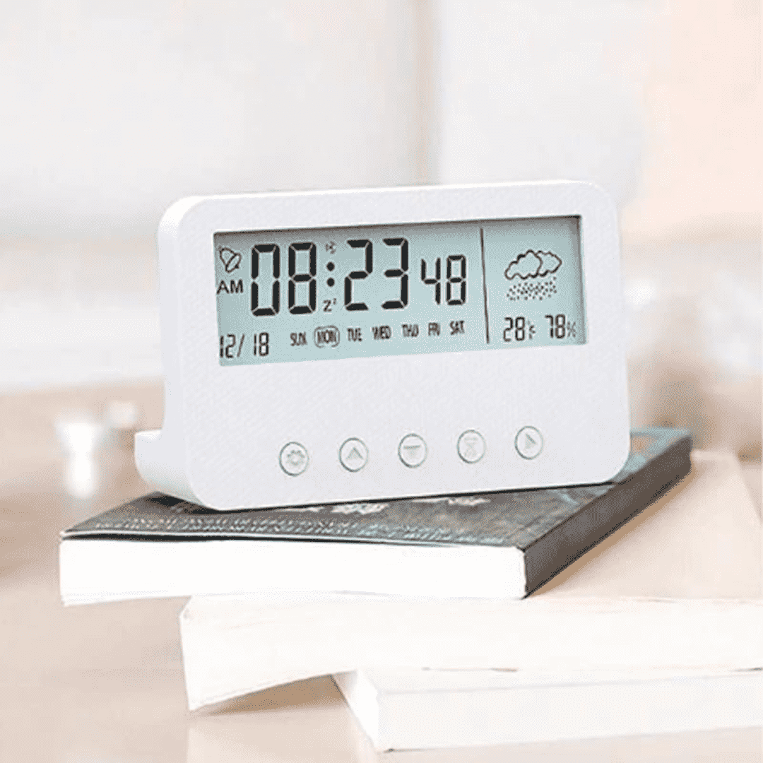 Electronic Alarm Clock Desktop Creative Transparent with Backlight Date Weather Mute Clock (Pink)
