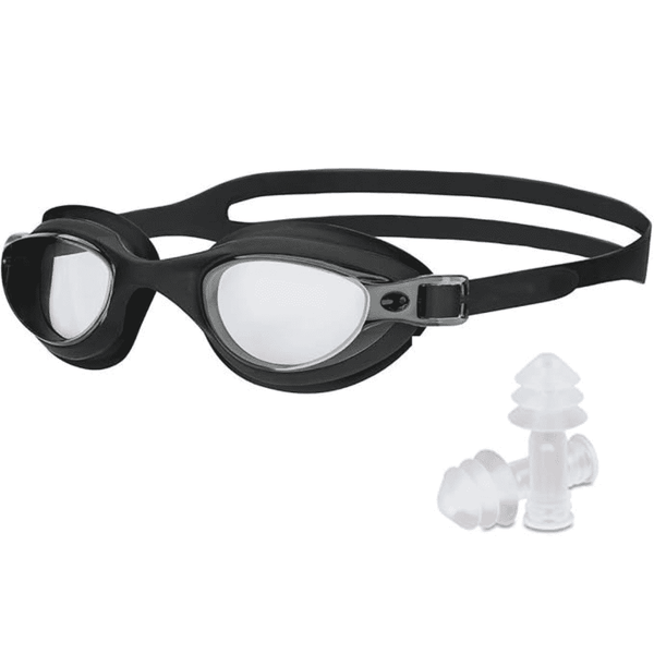 Premium Swim Goggles with UV & Anti Fog Protection Swimming Glasses (Black) Free Ear Plugs